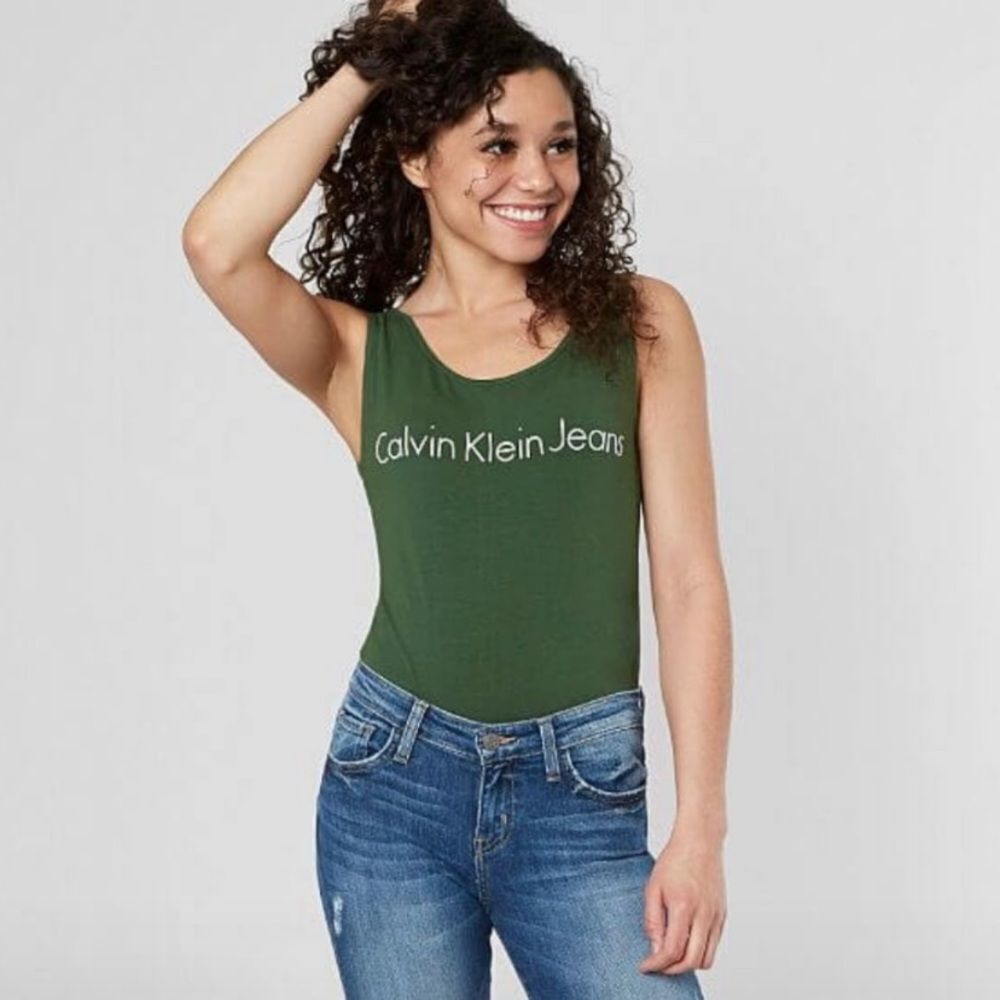 Calvin Klein Jeans Green Scoop Neck Body Suit Size Medium